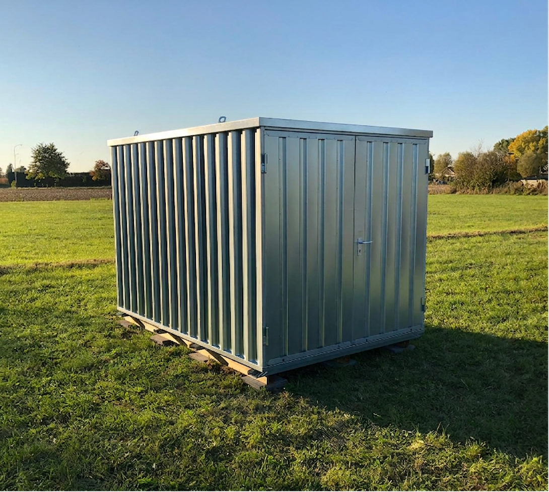 Opslagcontainer geplaatst in de tuin
